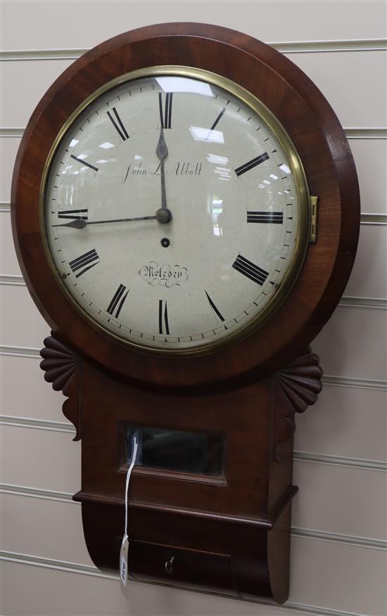 A Victorian convex drop dial fusee wall timepiece marked John L Abbott, Molesey H.66cm